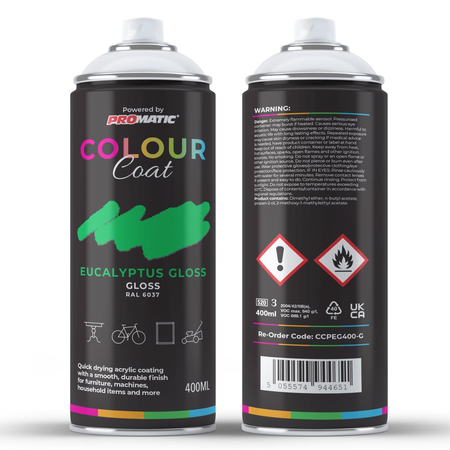 Colour Coat Eucalyptus Gloss Spray Paint Can, 400ML, ideal for paint with spray gun applications