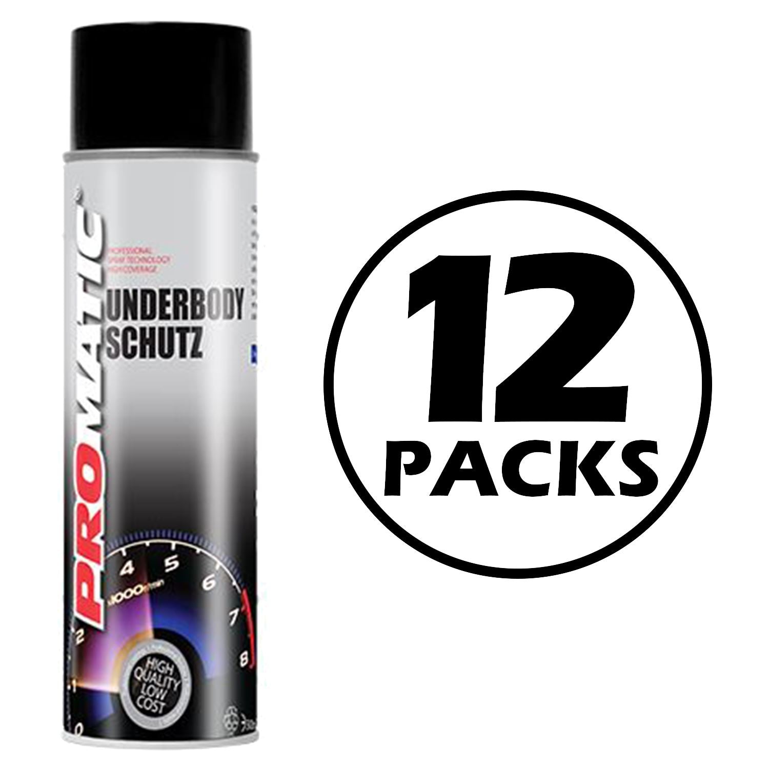 12X Promatic Black Underbody Spray Paint 500ml Spray Paint