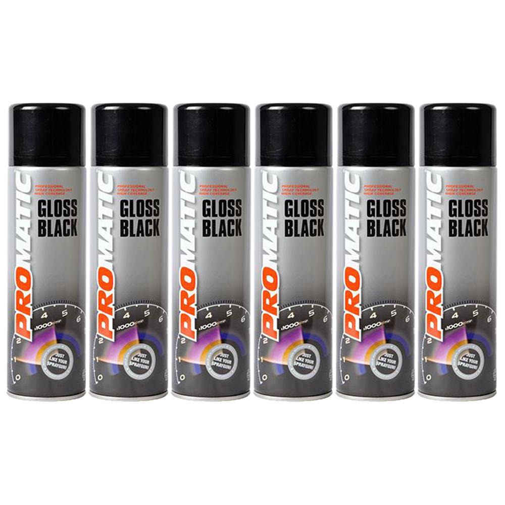 6X Promatic Gloss Black Spray Paint 500ml Spray Paint
