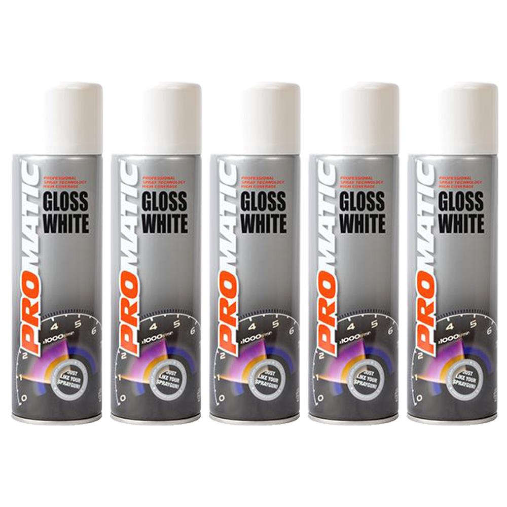 5X Promatic Gloss White Spray Paint 500ml Spray Paint