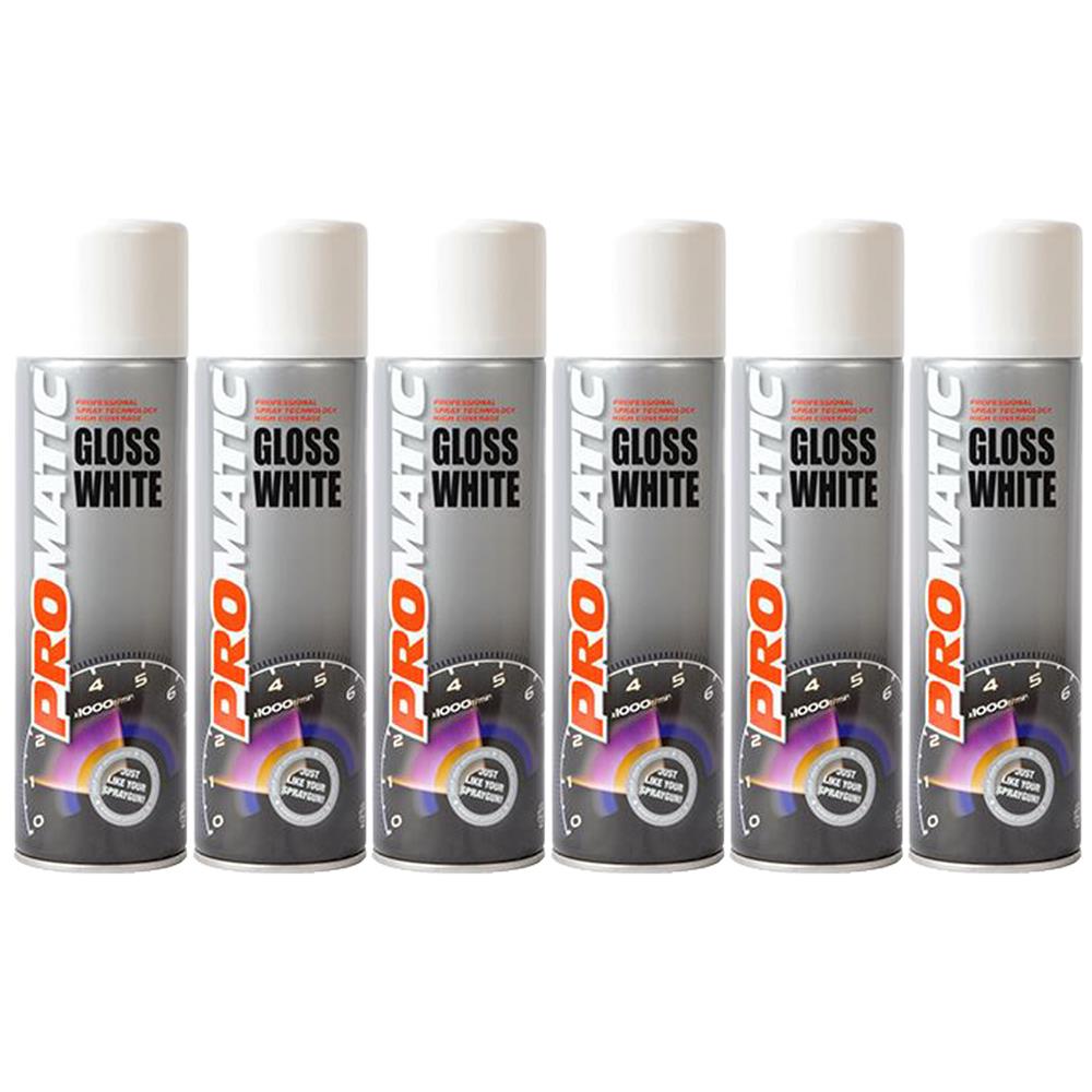 6X Promatic Gloss White Spray Paint 500ml Spray Paint