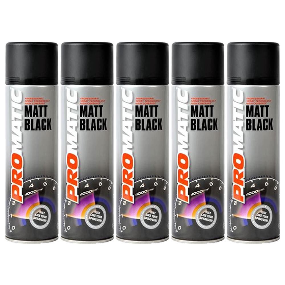 5X Promatic Matt Black Spray Paint 500ml Spray Paint