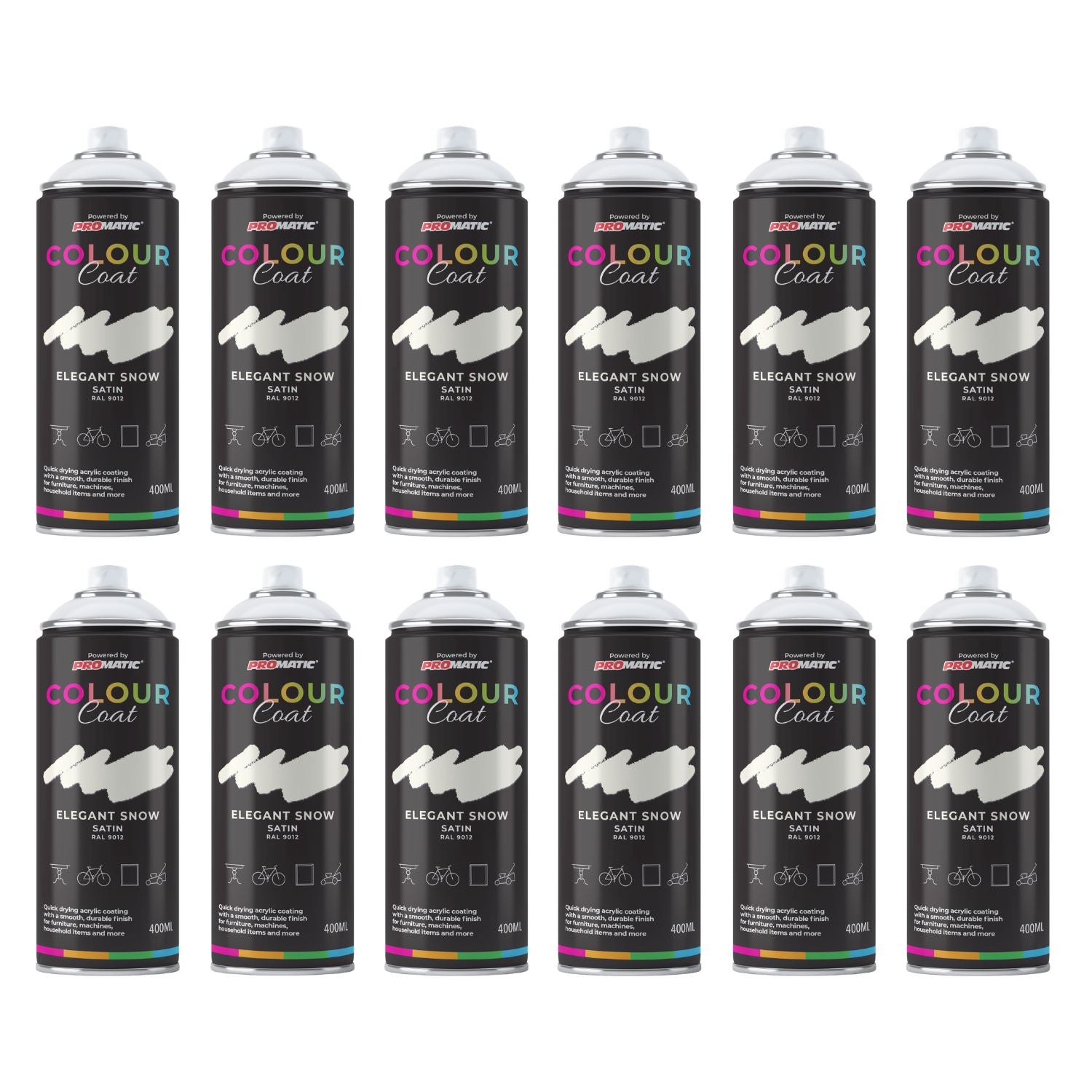 Pack of 12 Colour Coat Elegant Snow Spray Paint Cans for use with paint with spray gun