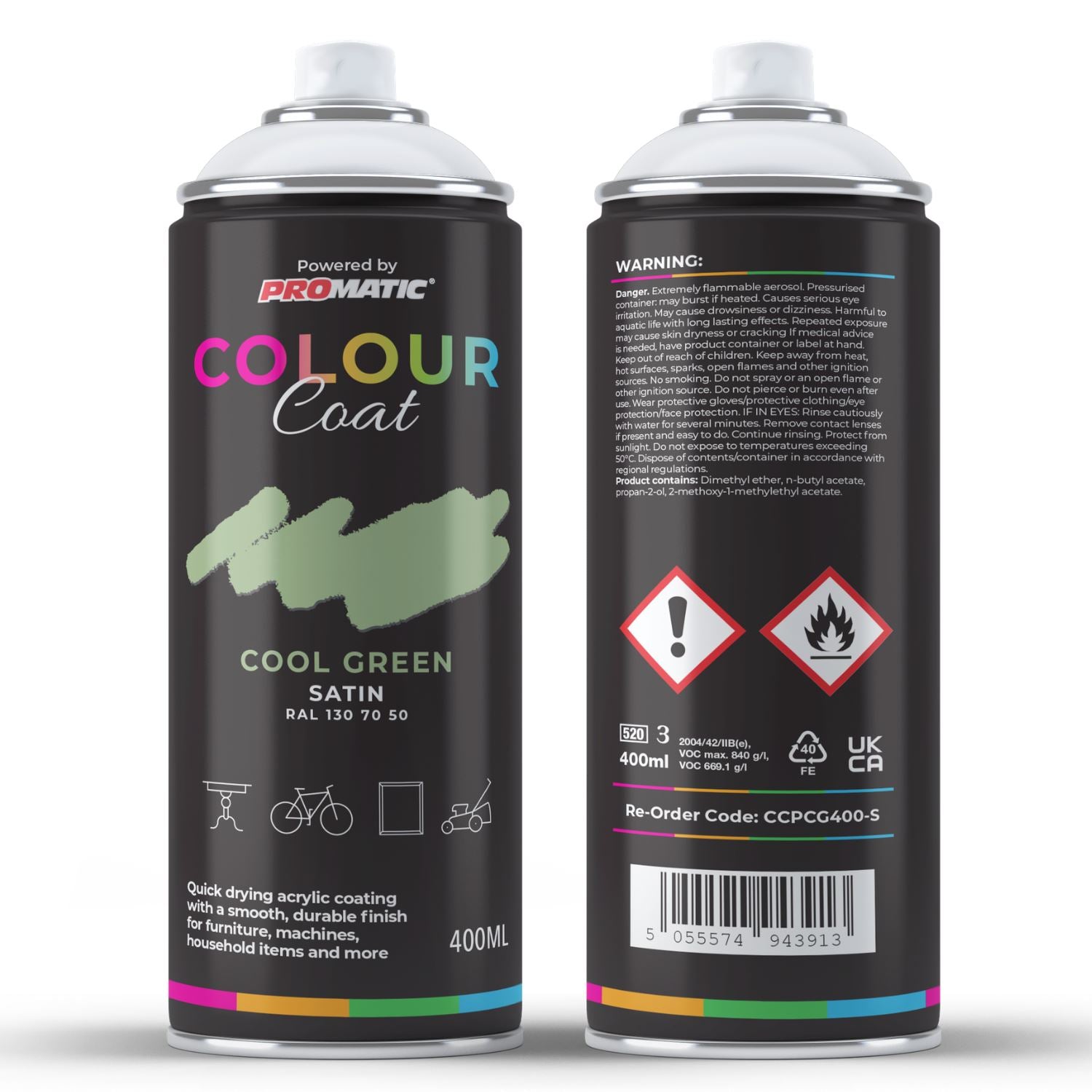 Colour Coat Cool Green Satin Spray Paint in 400ml Can for use with spray gun