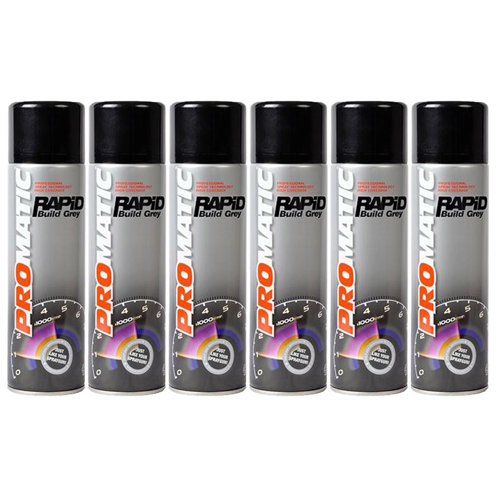 6X Promatic Rapid Build Grey Primer Spray 500ml Spray Paint