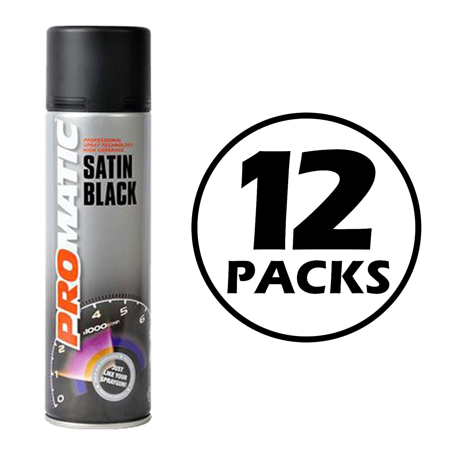 12X Promatic Satin Black Spray Paint 500ml Spray Paint