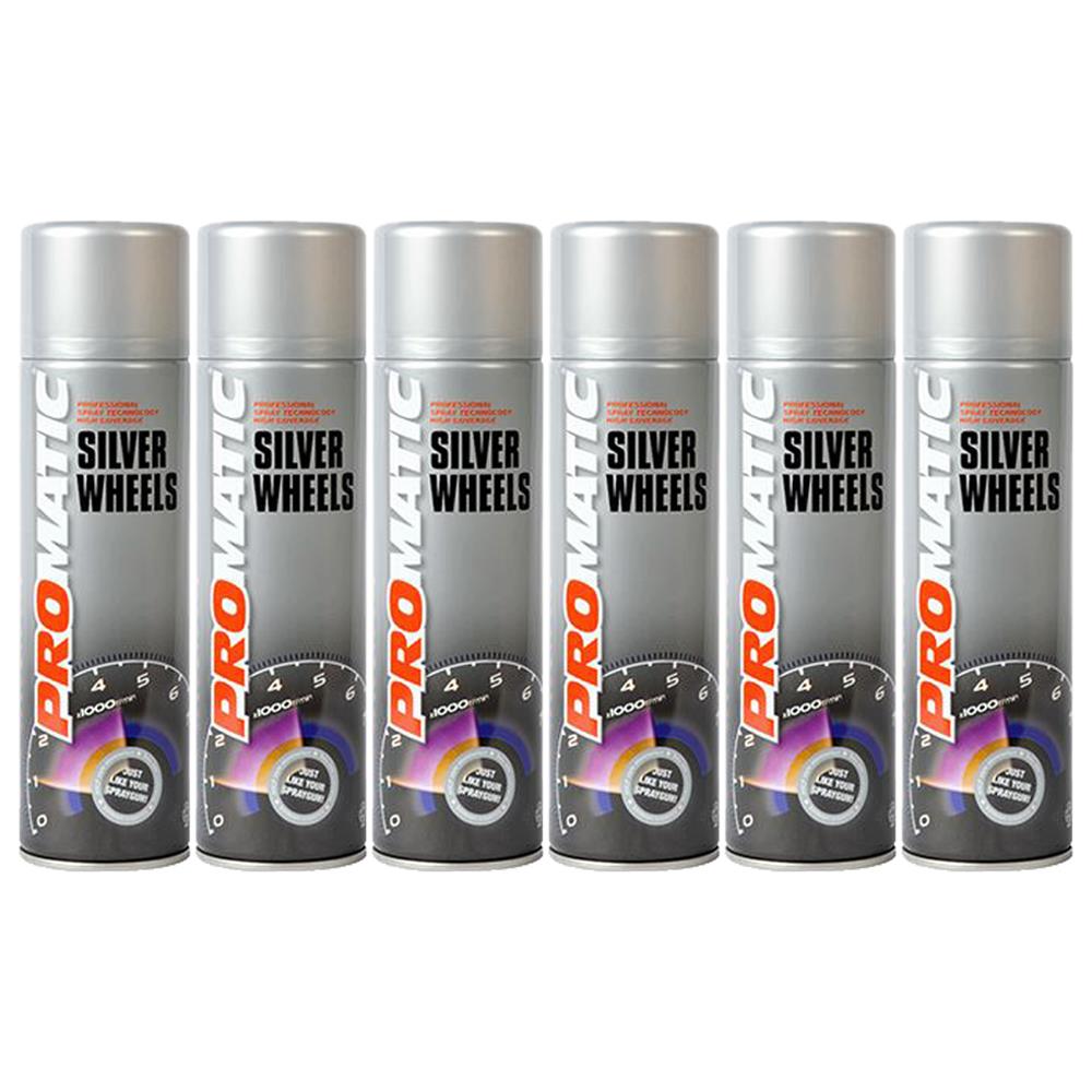 6X Promatic Wheel Silver Spray Paint 500ml Spray Paint