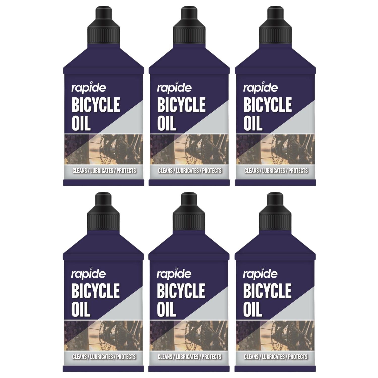 Rapide bicycle oil chain set of six bottles for cleaning, lubricating and protecting bikes