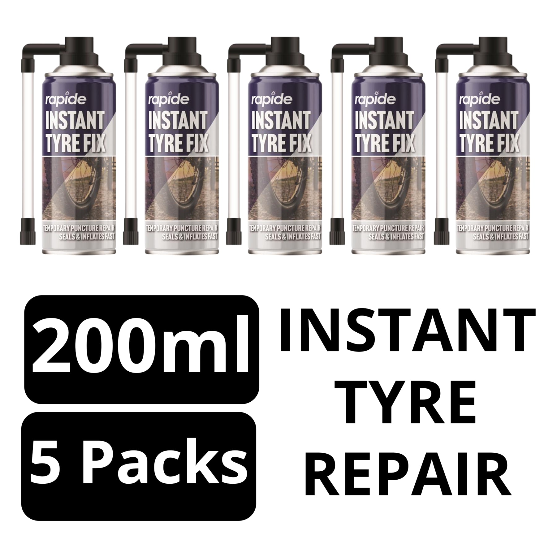 5X Bicycle Instant Tyre Fix 200ml Inflater