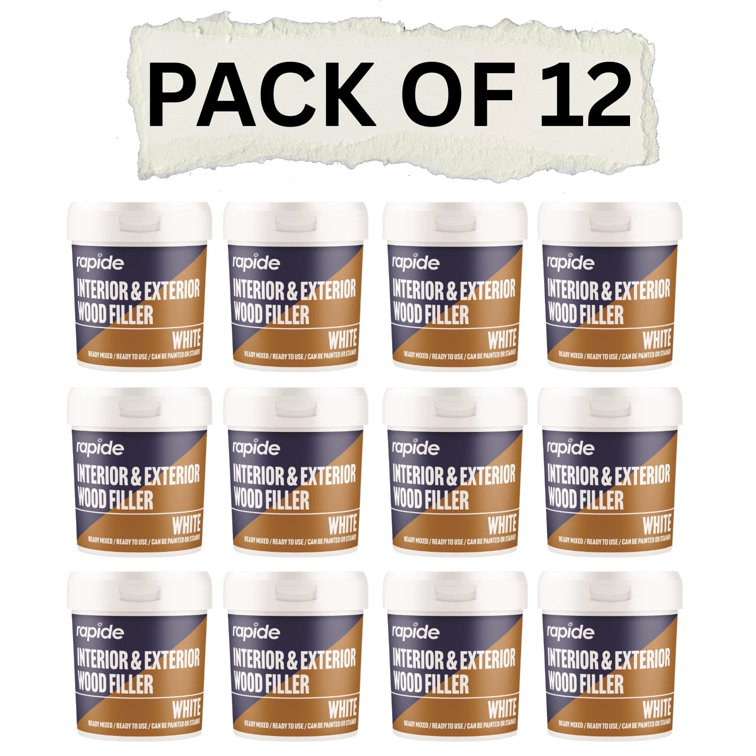Pack of 12 Rapide Interior Exterior Wood Crack Repair Filler in white for seamless fixes