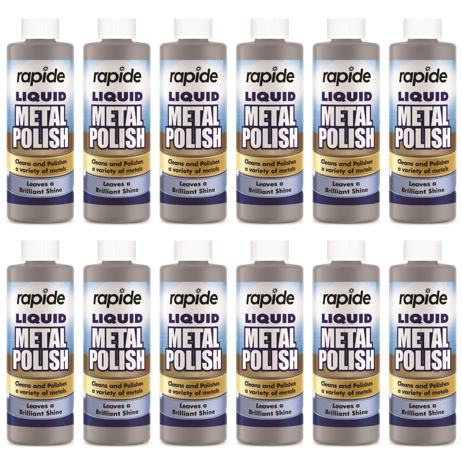Rapide Liquid Metal Polish in bottles for cleaning and polishing metals with a brilliant shine