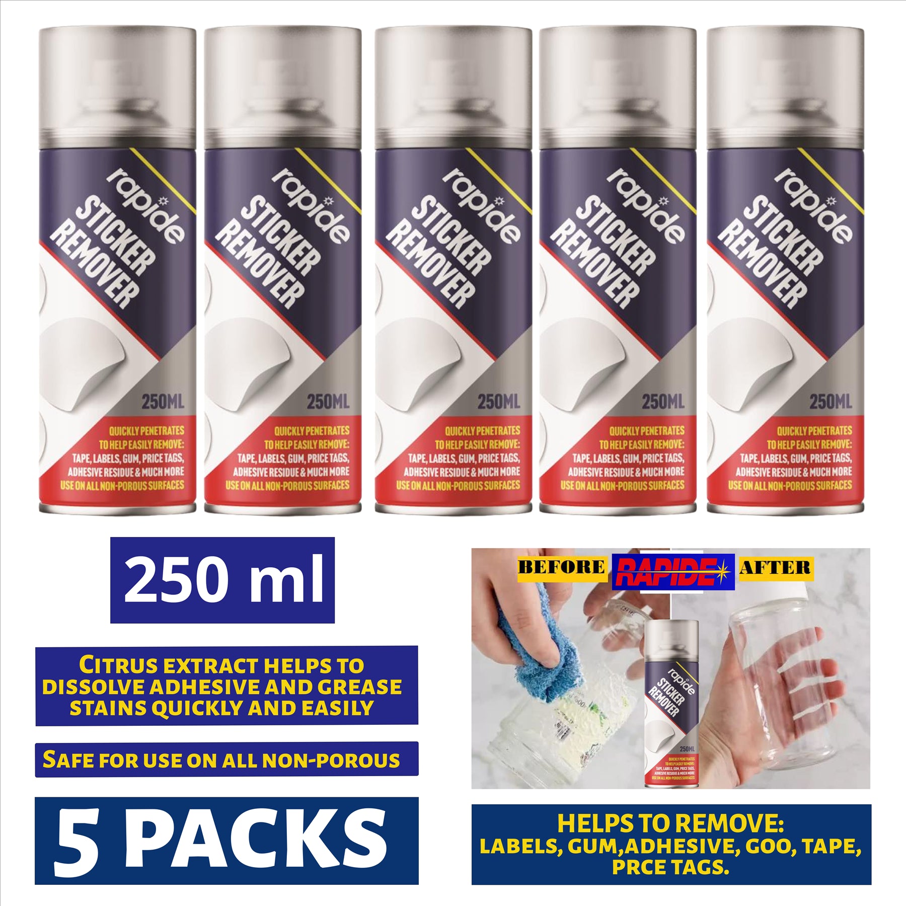 5X Rapide Sticker Remover Spray 250ml Spray Paint