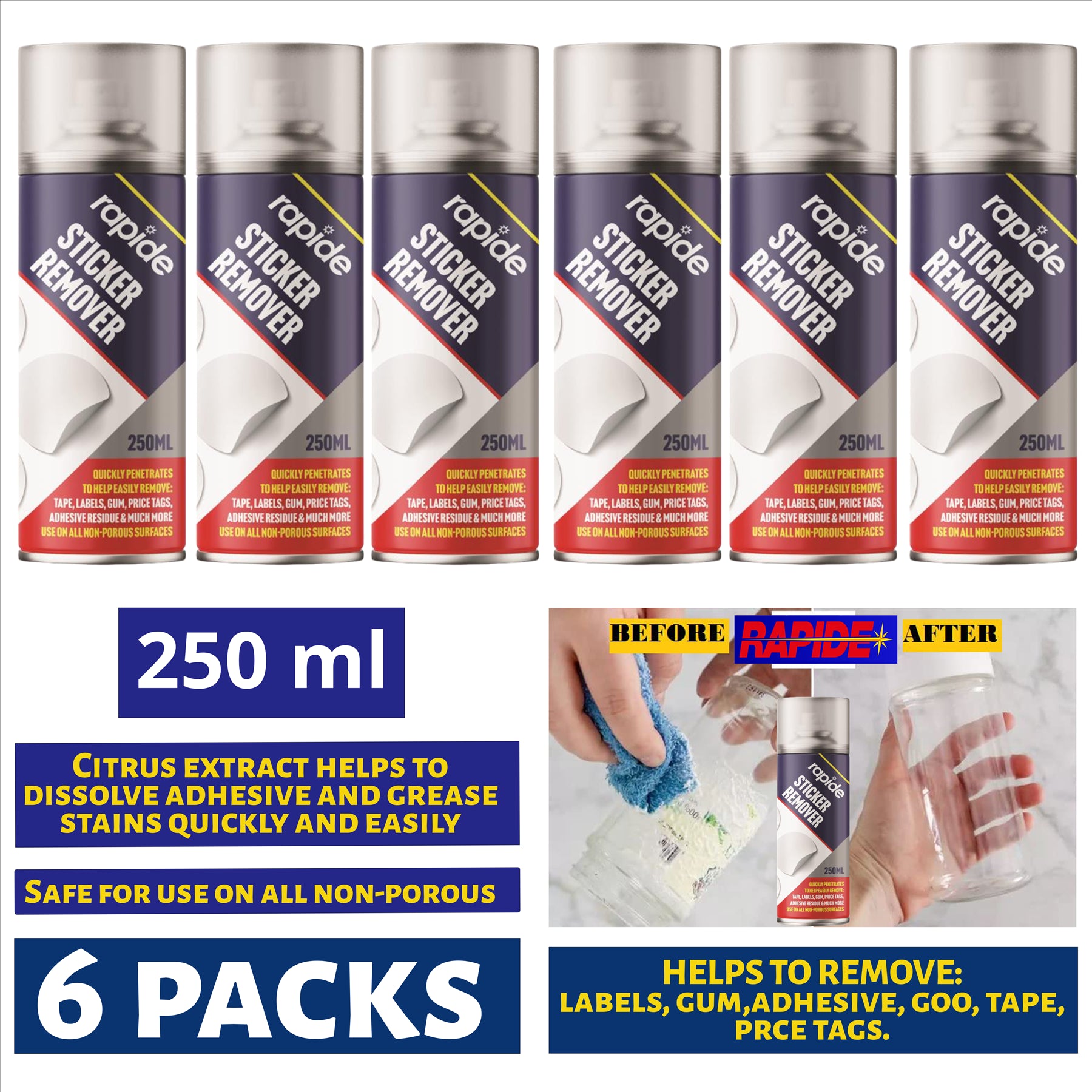6X Rapide Sticker Remover Spray 250ml Spray Paint