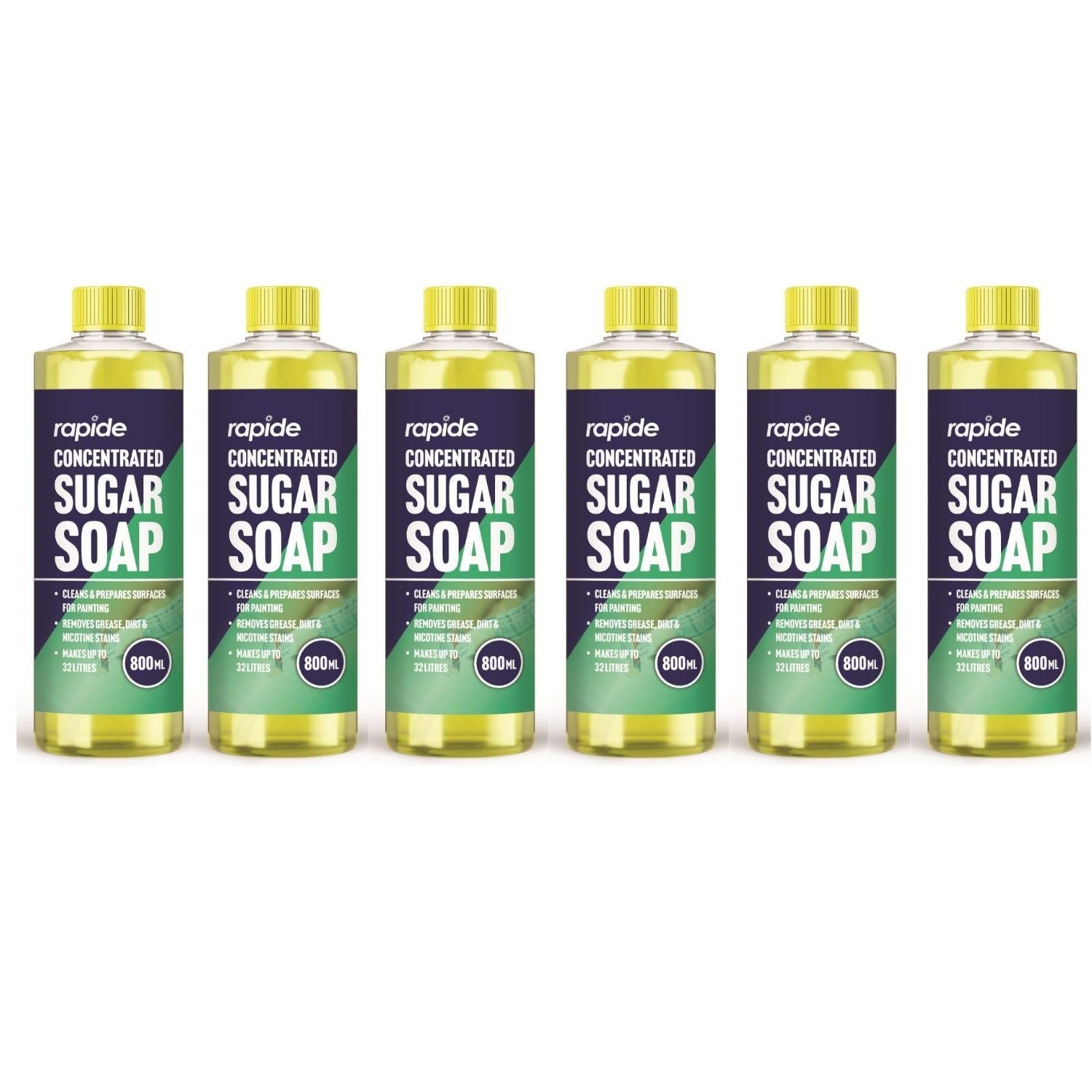 Rapide Concentrated Sugar Soap in six bottles for effective cleaning and preparation of surfaces