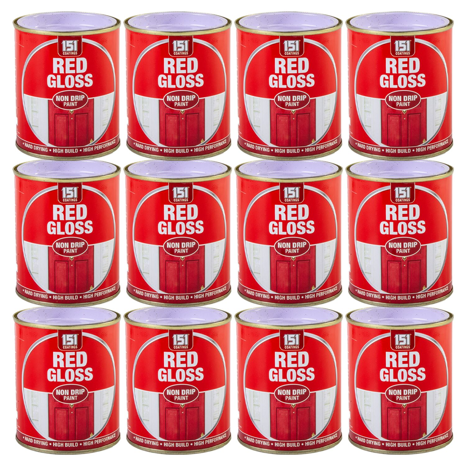 12X Red Gloss Non-Drip Paint 300ml Tin Paint
