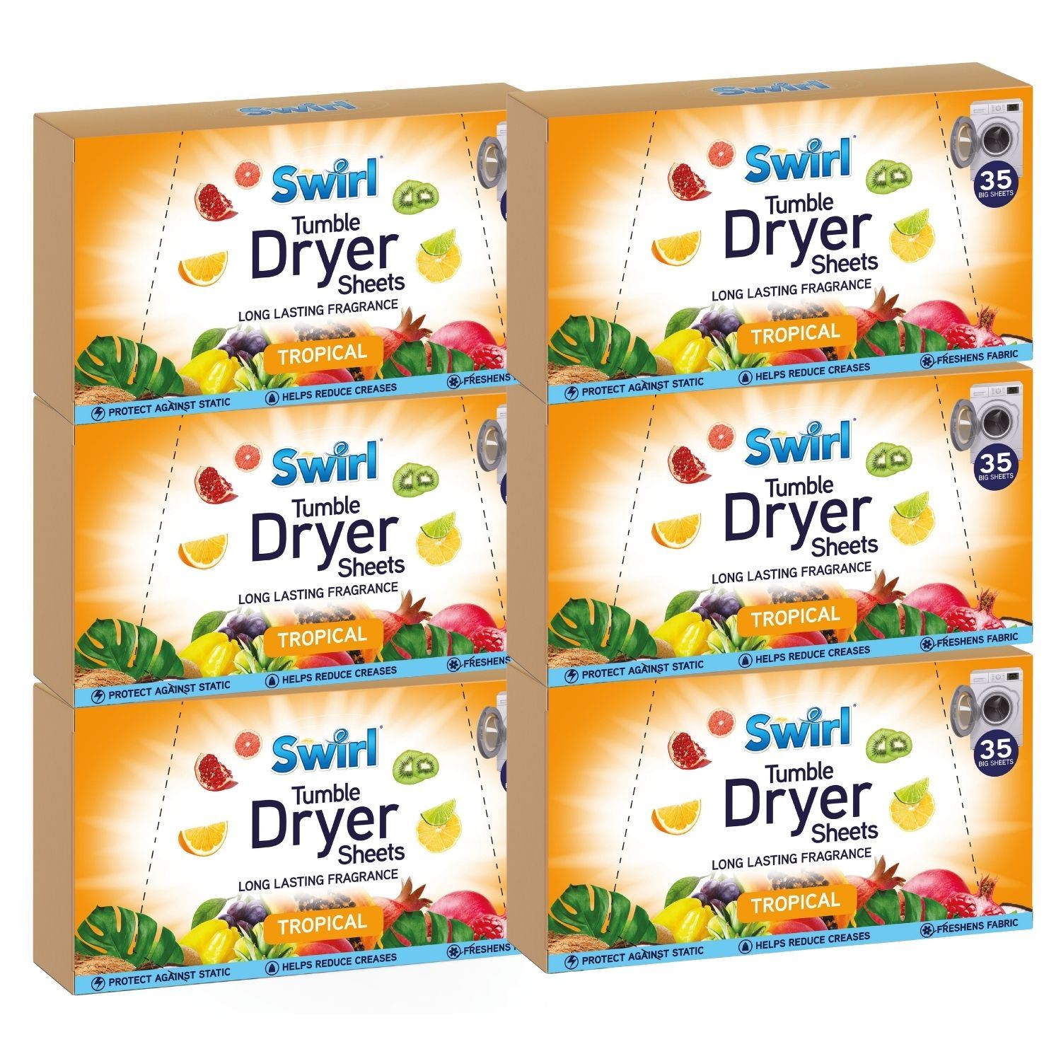 Swirl Tumble Dryer Sheets in Tropical scent with long lasting fragrance for fresh laundry