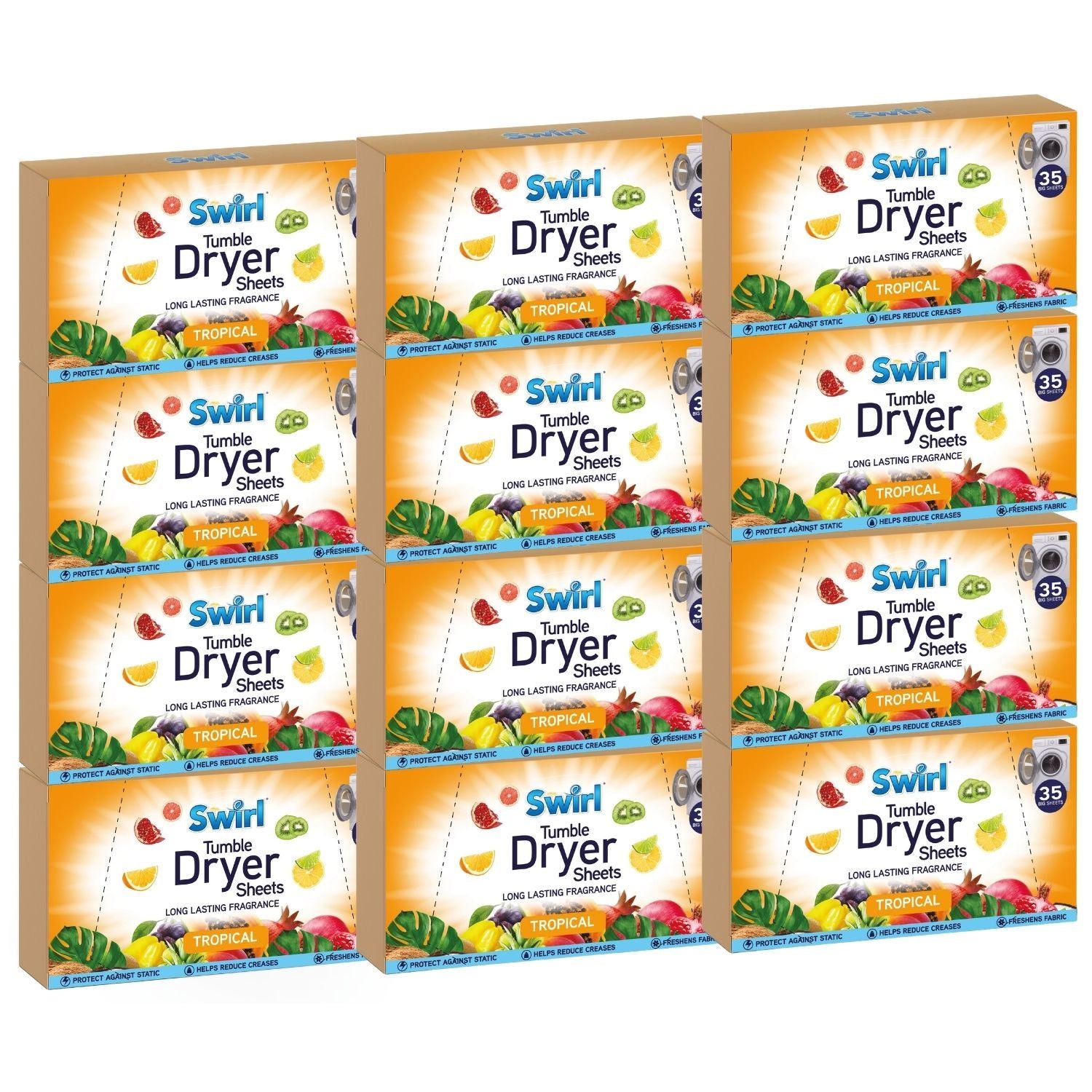 Swirl Tumble Dryer Sheets in Tropical fragrance, pack of 35 sheets for dryer for fresh-smelling laundry