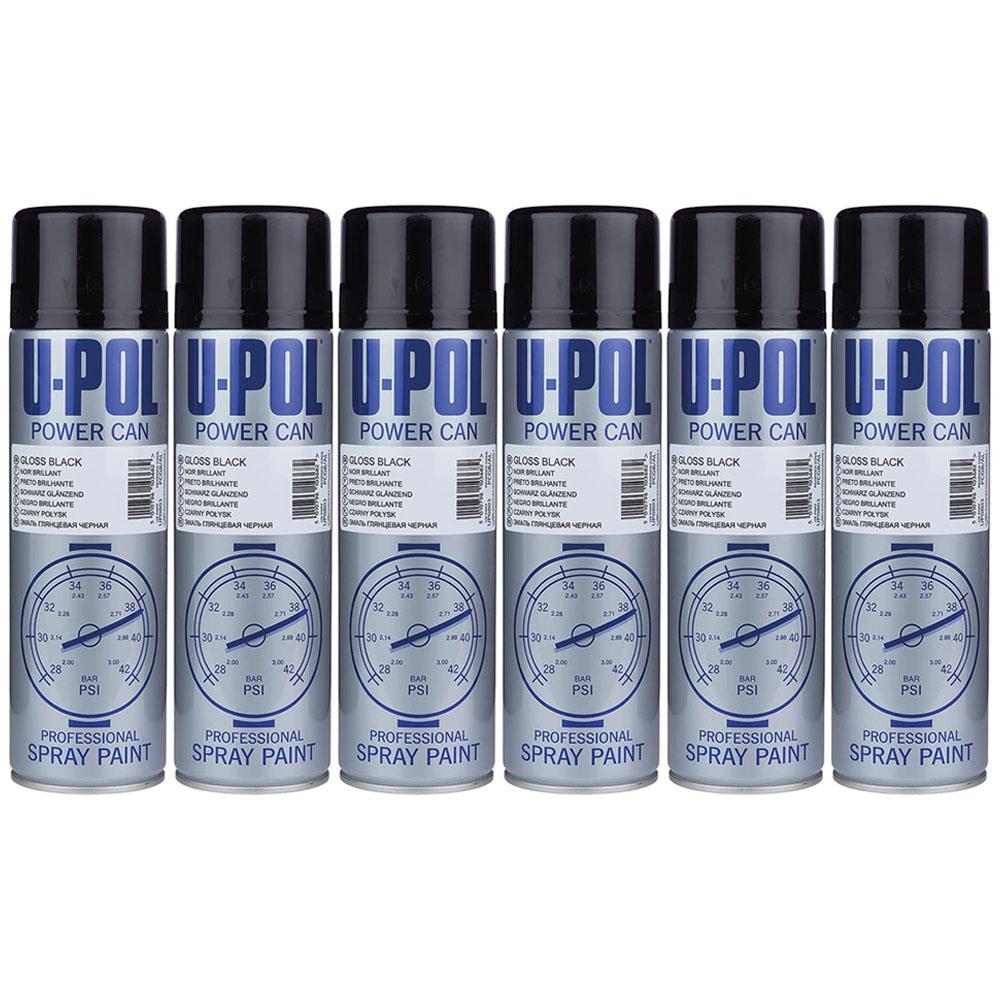 6X Upol Power Can Topcoat Gloss Black Aerosol Spray 500ml Spray Paint