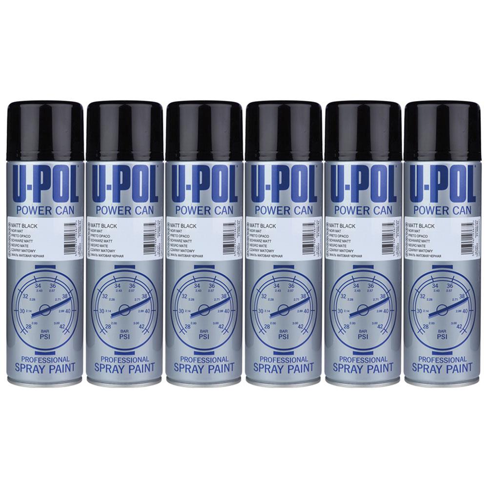 6X Upol Power Can Topcoat Matt Black Aerosol Spray 500ml Spray Paint
