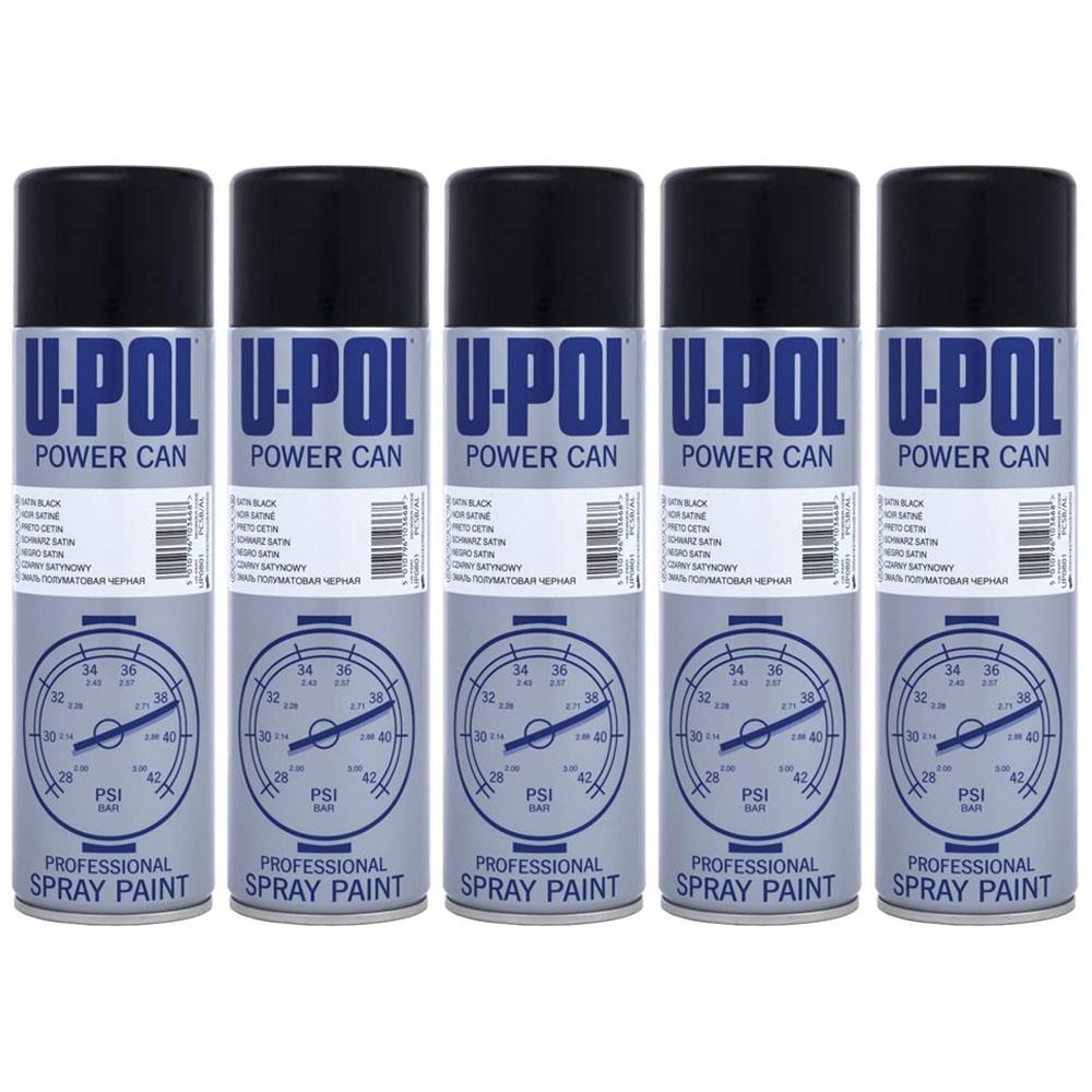 5X Upol Power Can Topcoat Satin Black Aerosol Spray 500ml Spray Paint