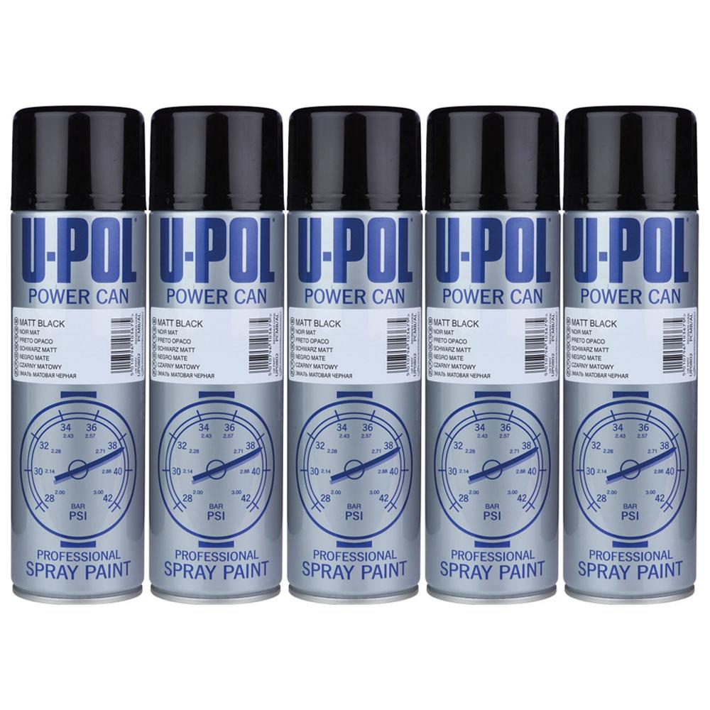 5X Upol Power Can Topcoat Matt Black Aerosol Spray 500ml Spray Paint