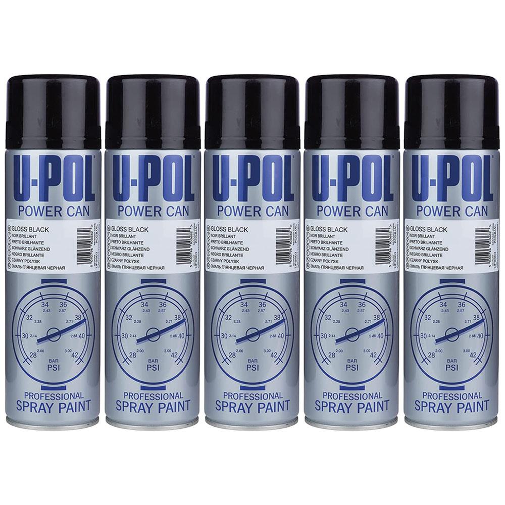 5X Upol Power Can Topcoat Gloss Black Aerosol Spray 500ml Spray Paint