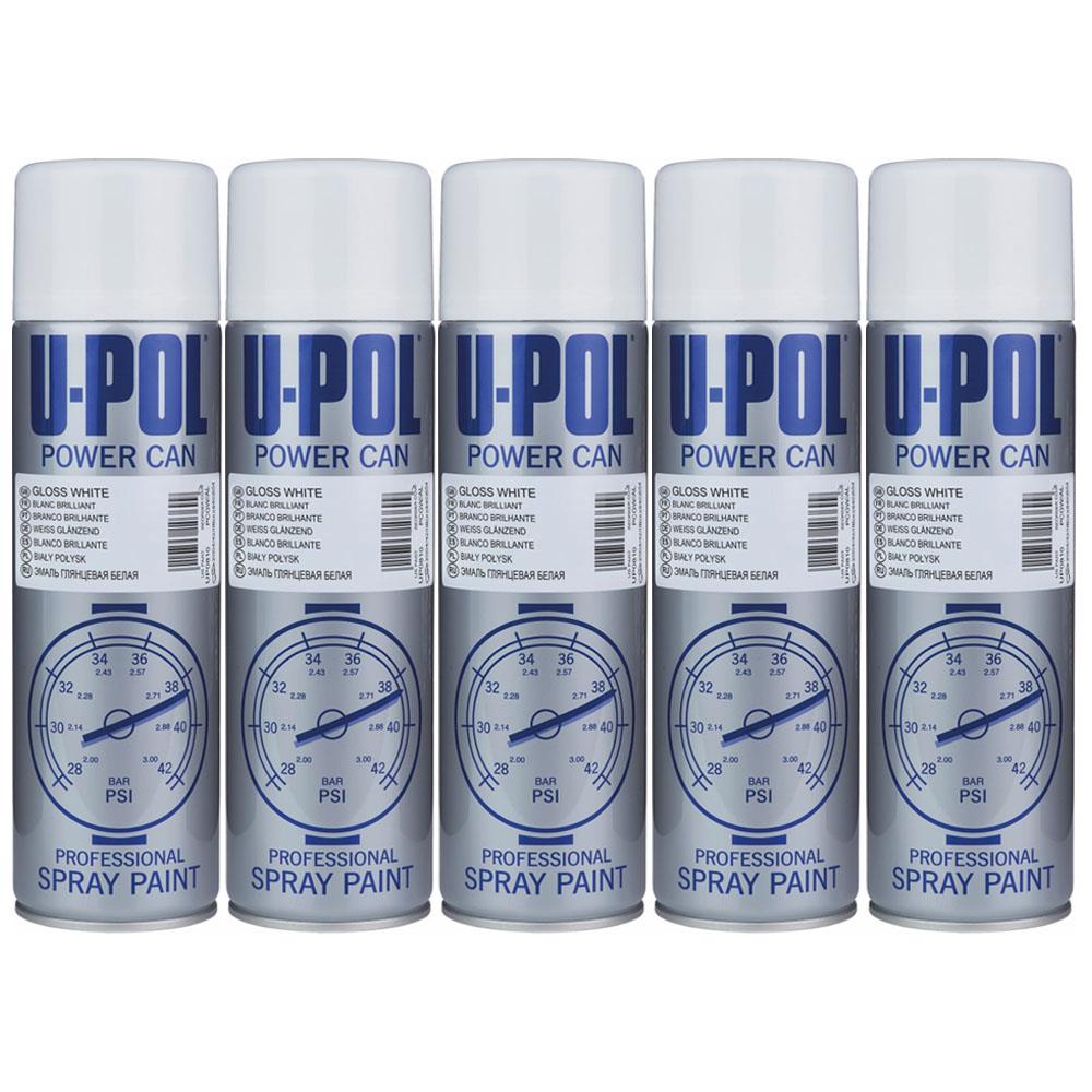 5X Upol Power Can Topcoat Gloss White Aerosol Spray 500ml Spray Paint