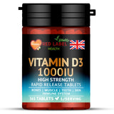 Red Label Health vitamin D3 1000IU tablets for bones, muscle, teeth, and skin health, 365 rapid release tablets
