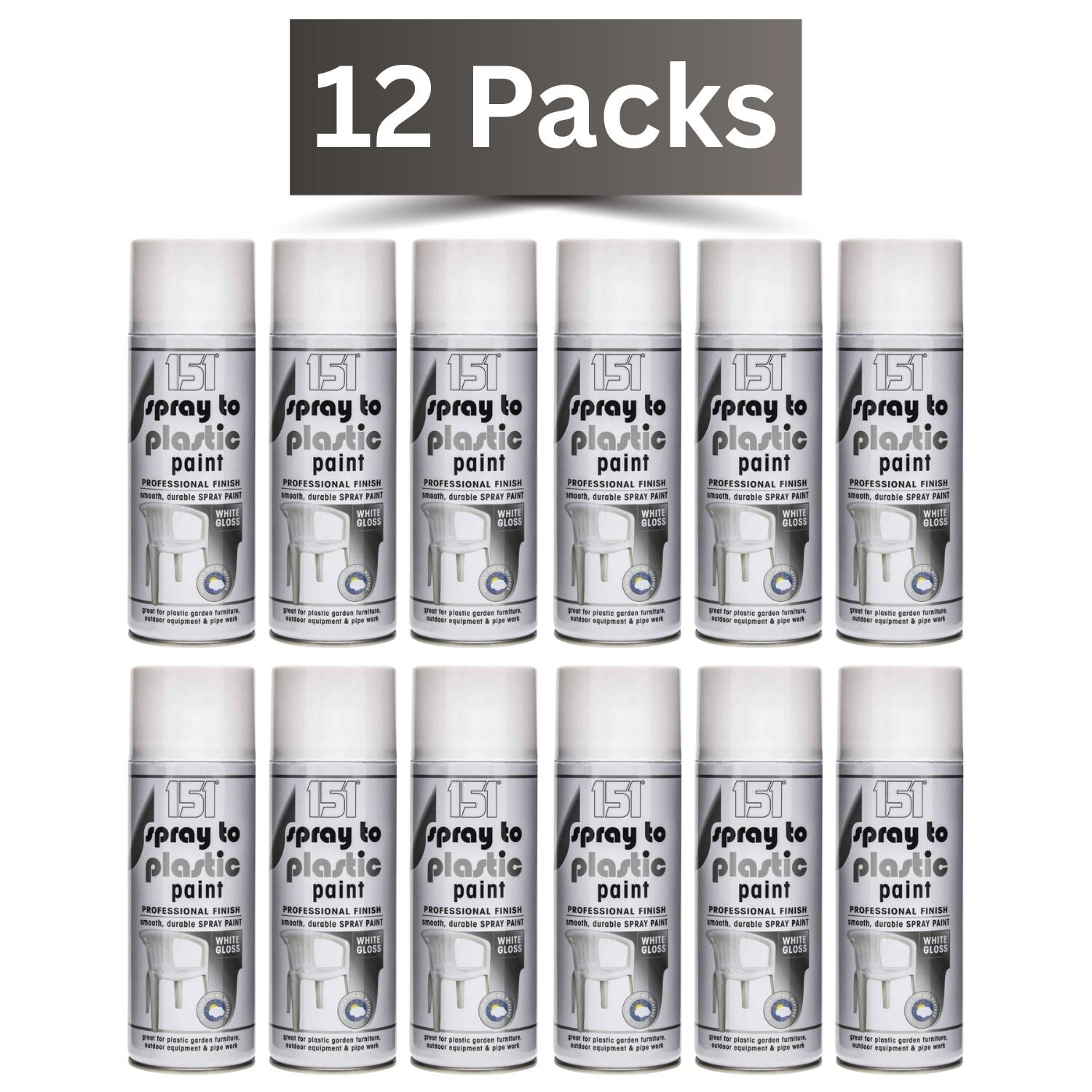 12 Pack of 151 White Gloss Plastic Spray Paint for Smooth Finishes on Various Surfaces