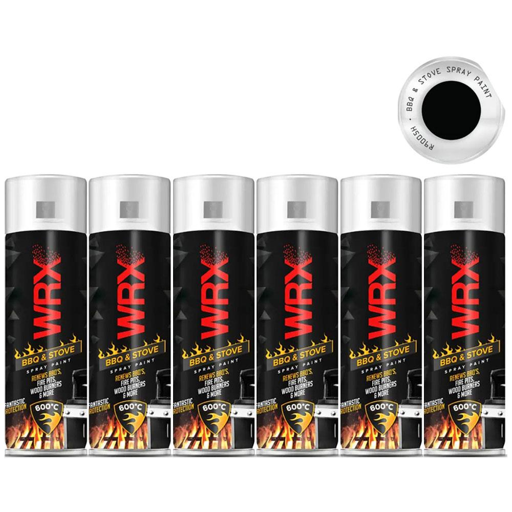 6X WRX Matt Black High Temperatures Bbq & Stove Spray Paint 400ml Spray Paint
