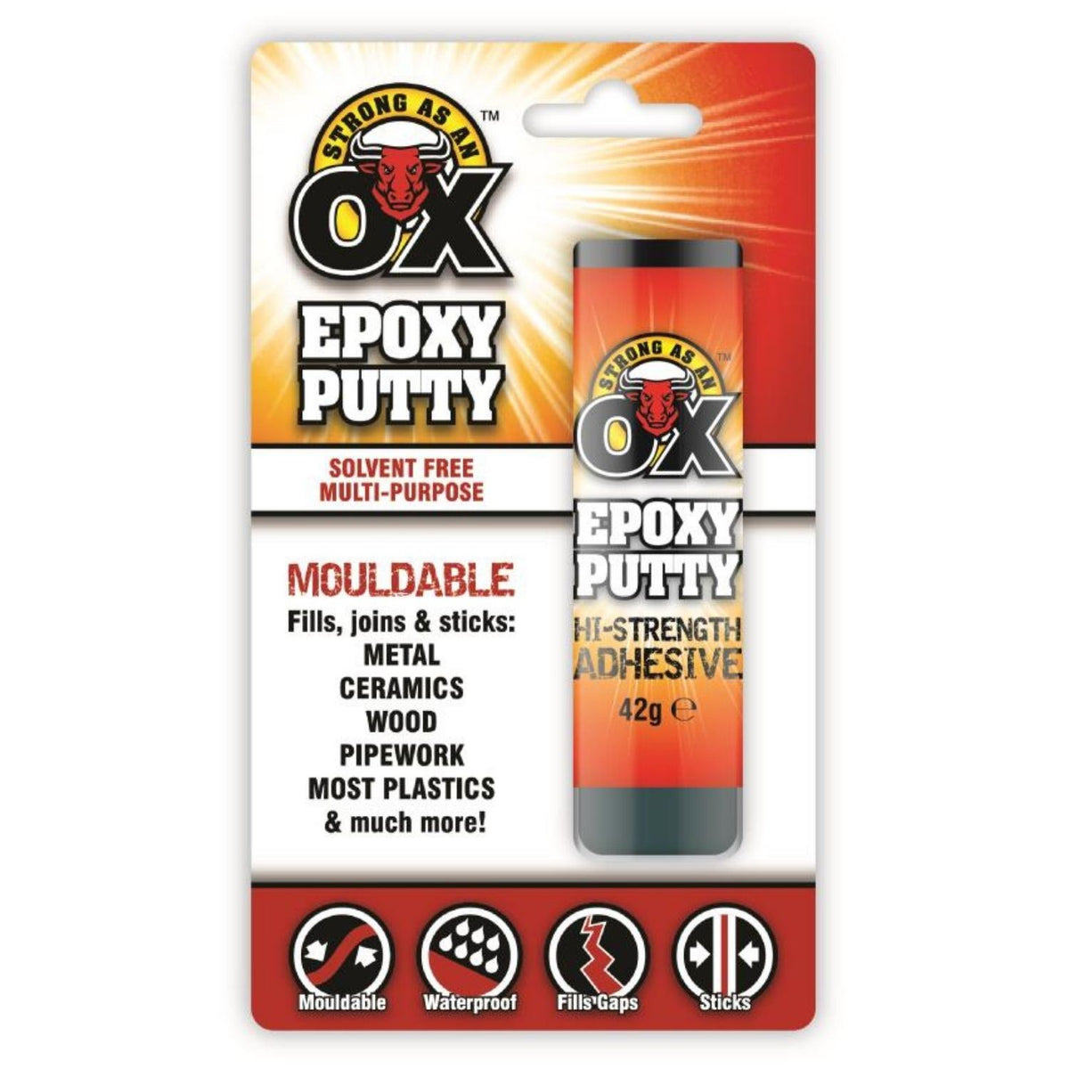 1X - STRONG AS AN OX Durable Epoxy Putty Metal Plastic Filler 42G