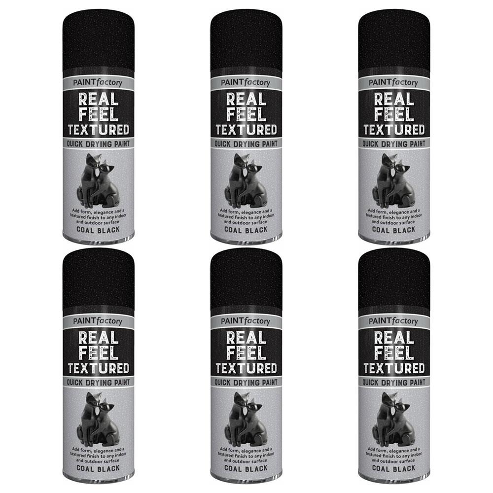 6X Paint Factory Textured Effect Black Spray Paint 400ml