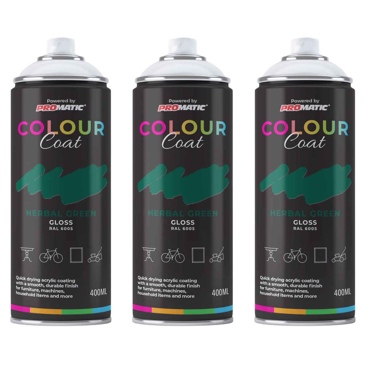 3X Herbal Green RAL 6005 Gloss Spray Paint 400ml