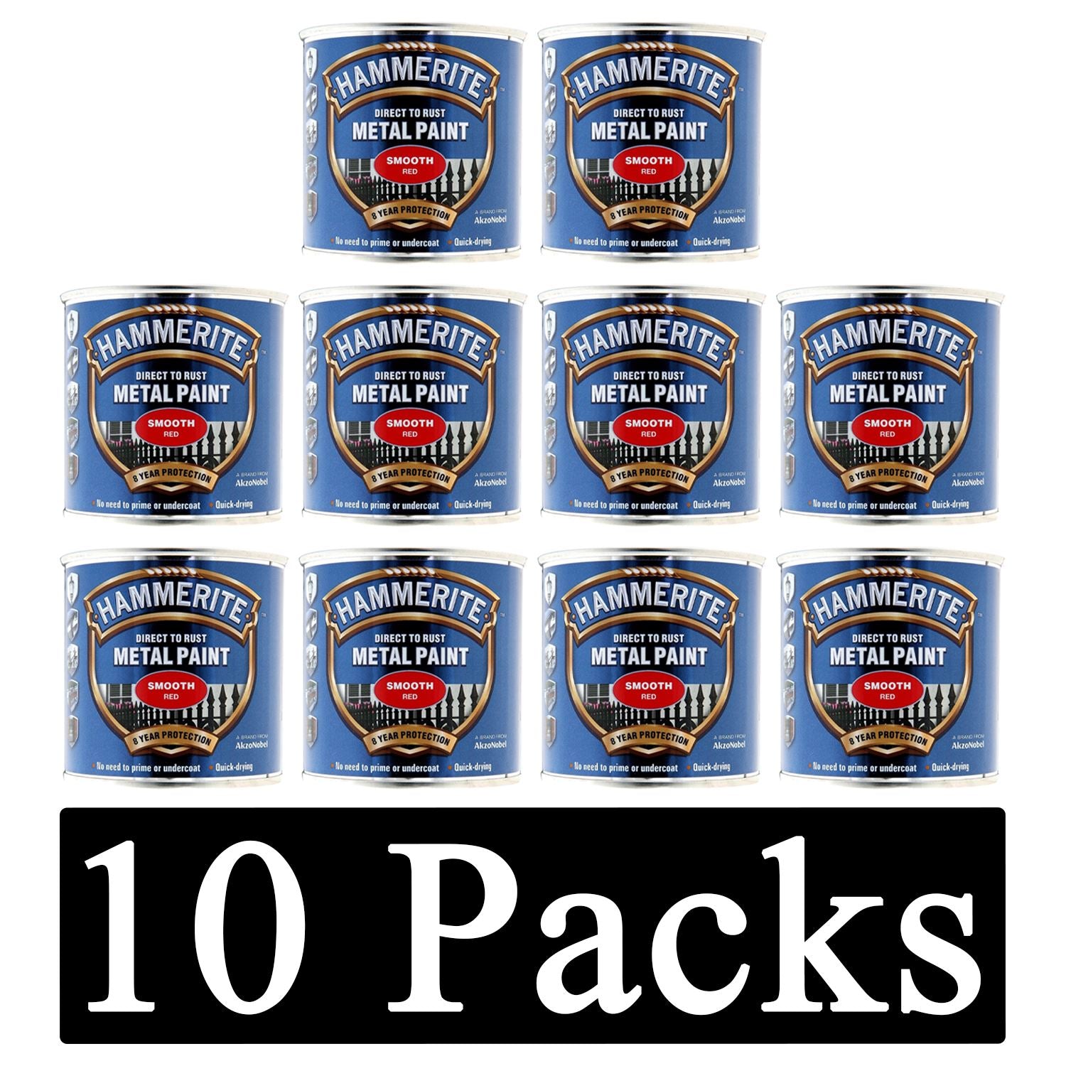 10X Hammerite Smooth Red Paint 250ml Tin Paint