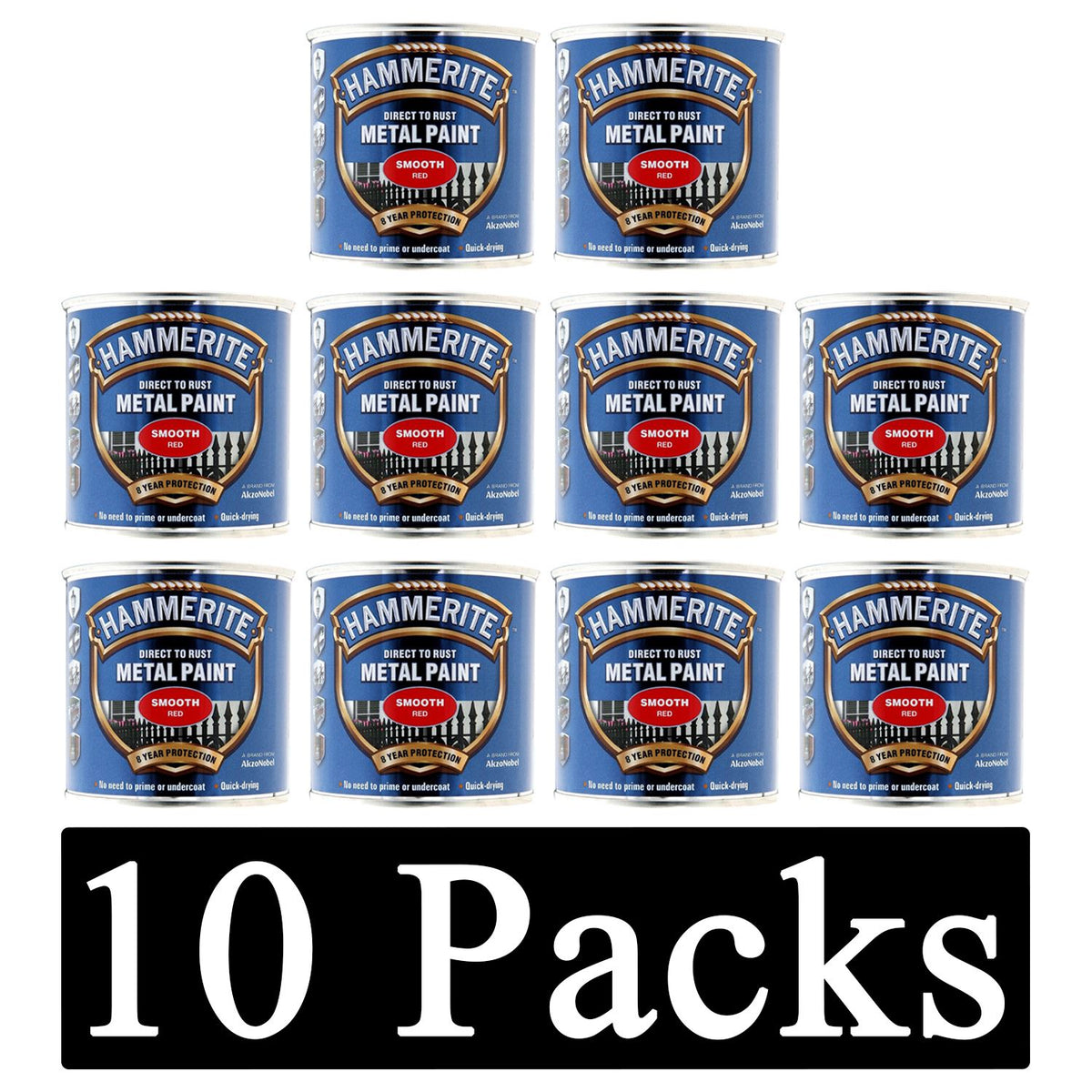 10X Hammerite Smooth Red Paint 250ml Tin Paint