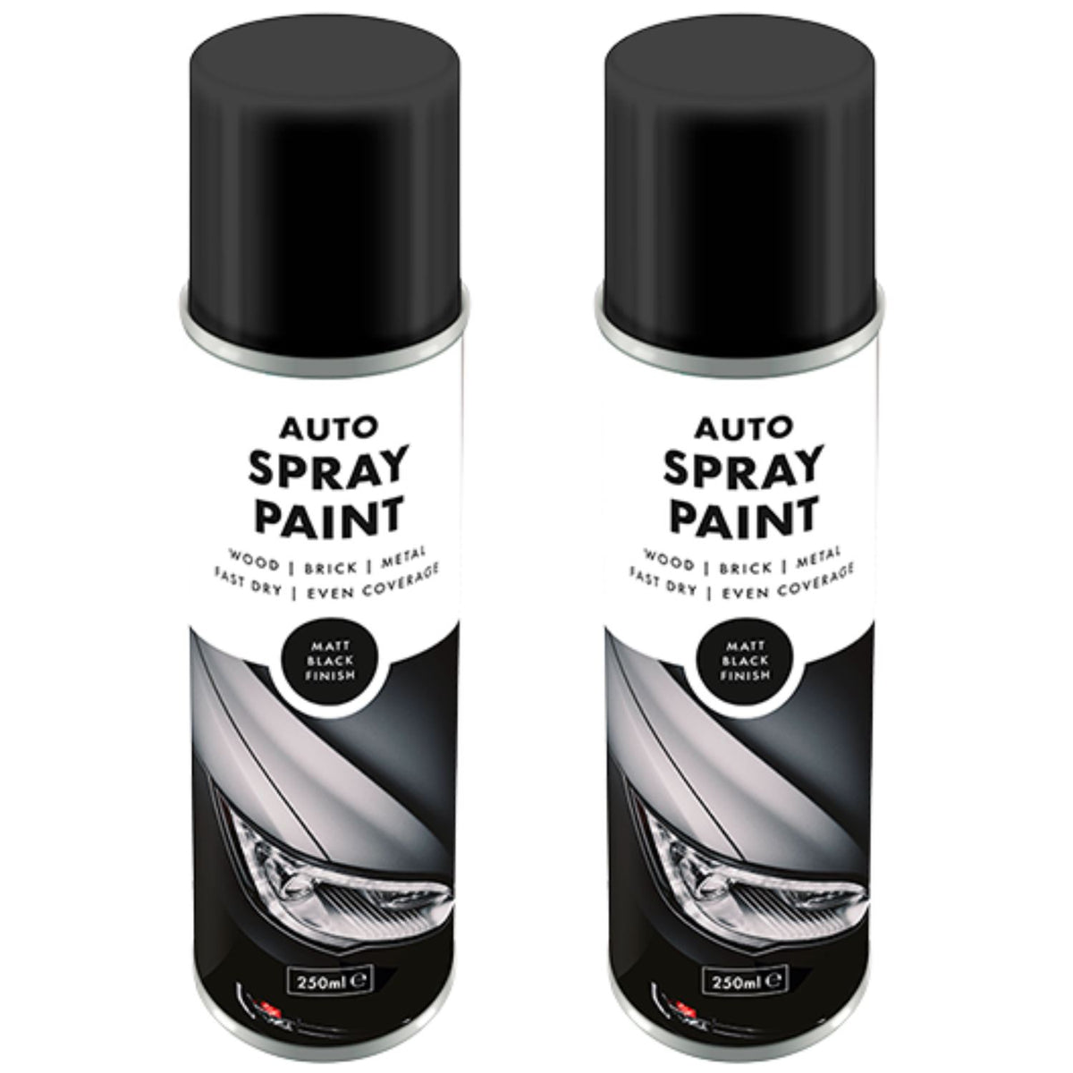 2X Overlay Matt Black Auto Professional Spray Paint 250ml