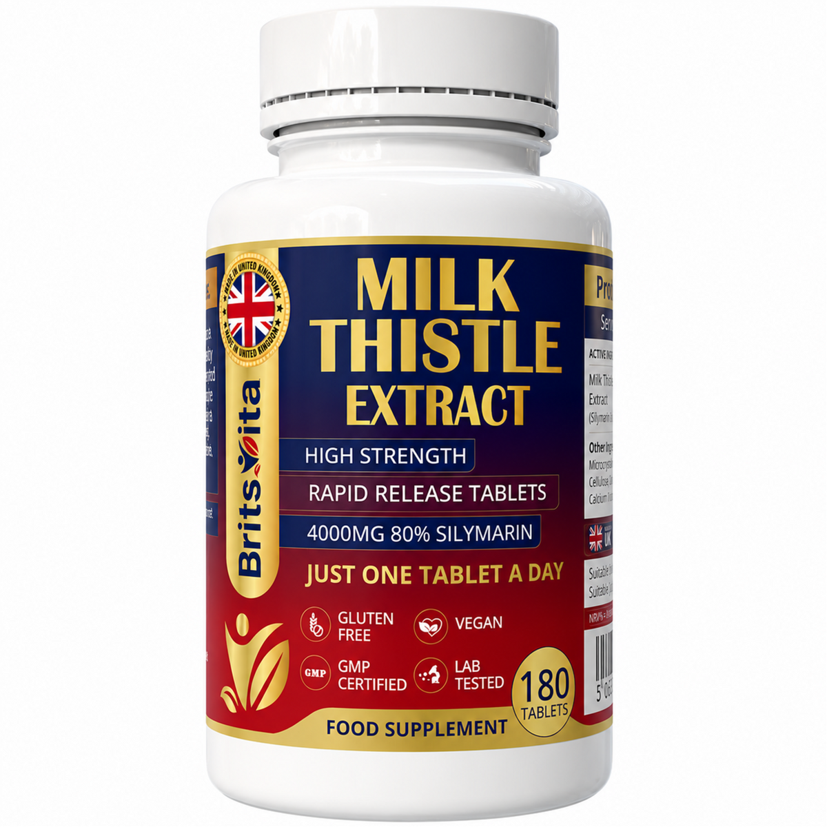 Brits Vita Milk Thistle 4000mg 180 Tablets High Strength 80% Silymarin Vegan UK