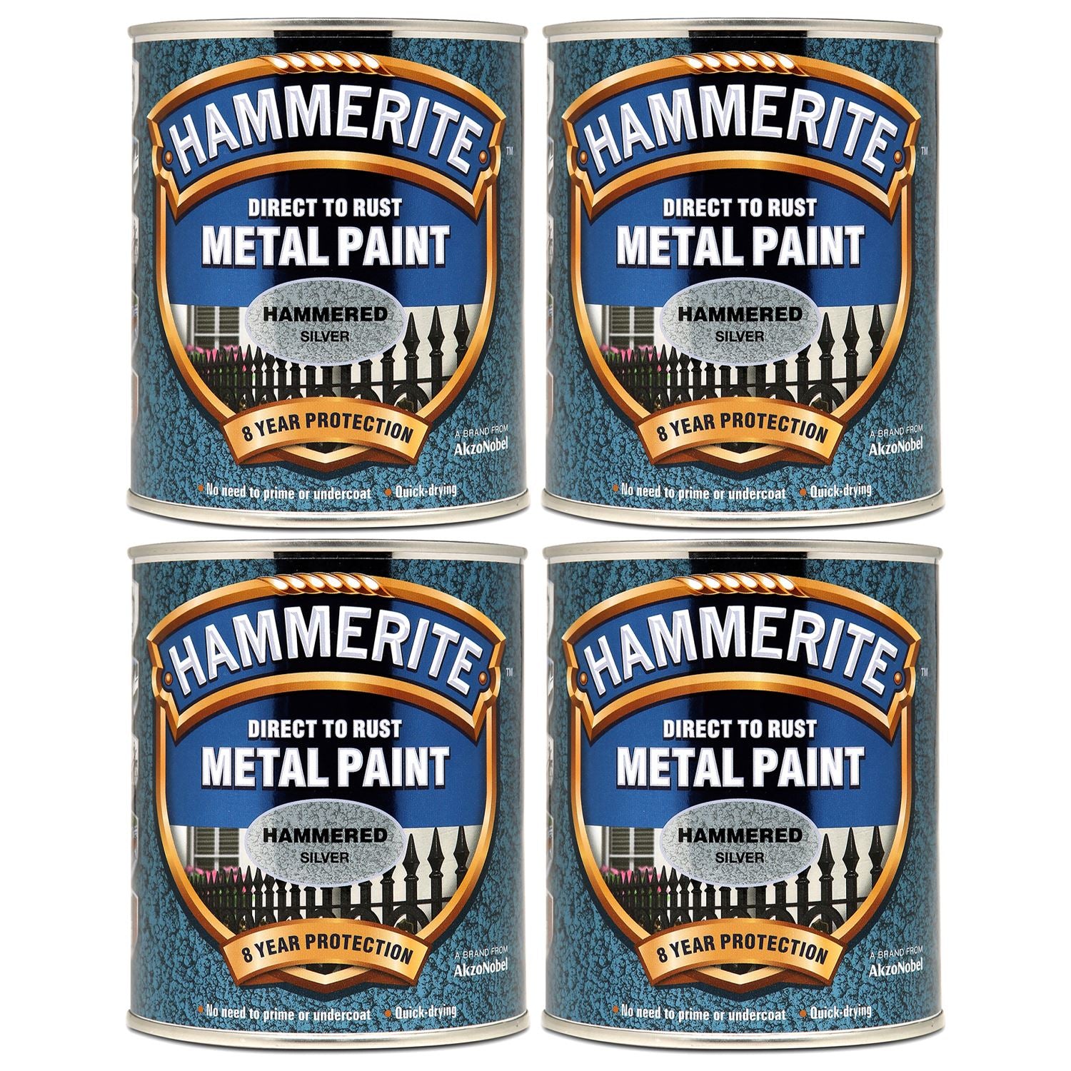 4X Hammerite Hammered Silver Paint 750ml Tin Paint
