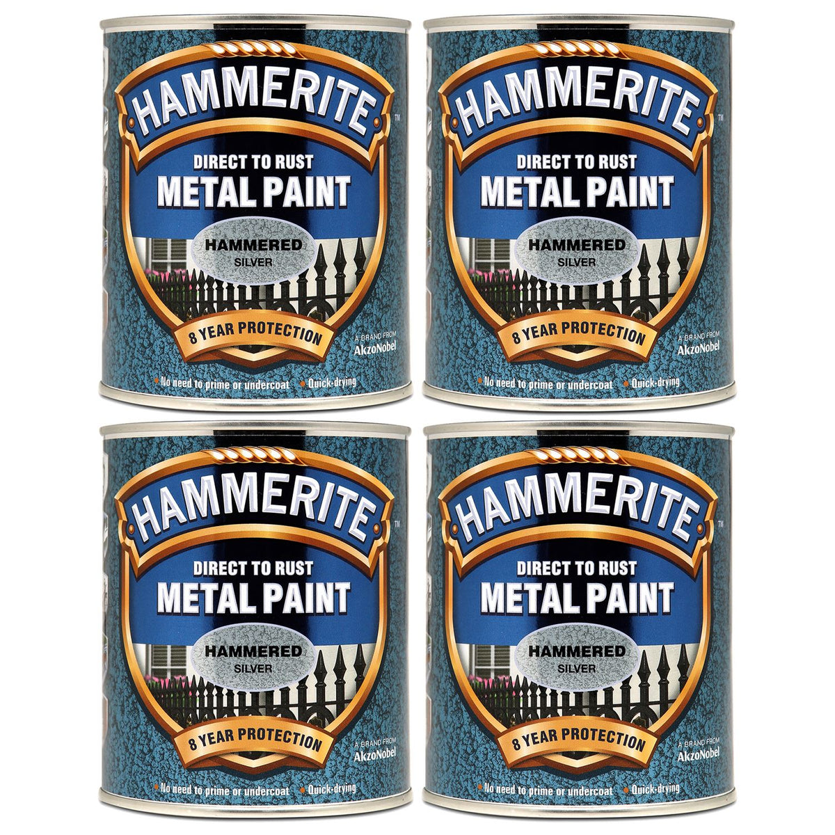 4X Hammerite Hammered Silver Paint 750ml Tin Paint