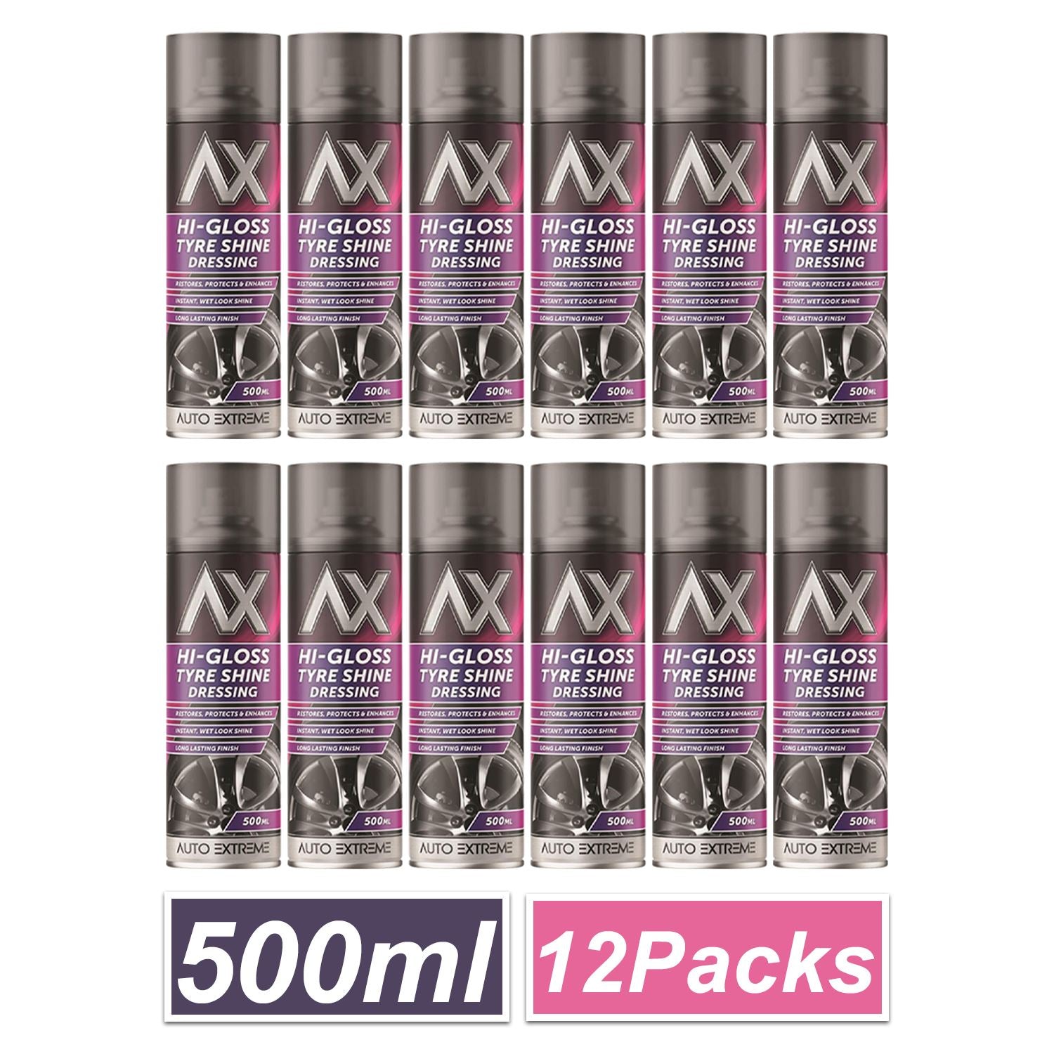 12X - Hi-Gloss Tyre Shine Spray 500ml Spray Paint