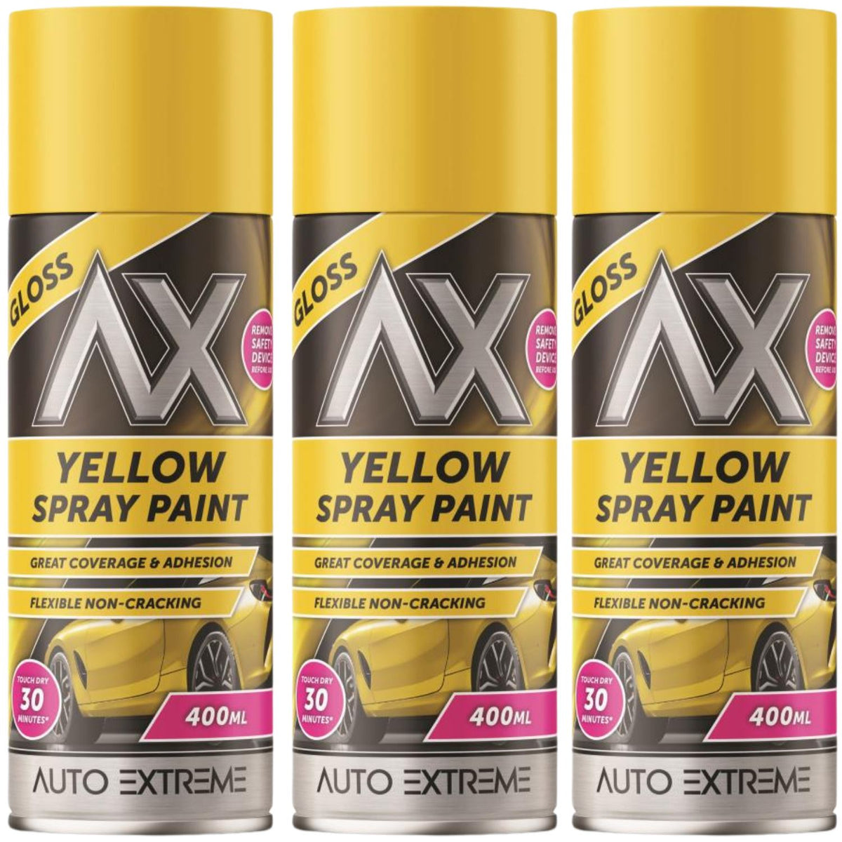 3X Auto Extreme Yellow Gloss Spray Paint 400ml
