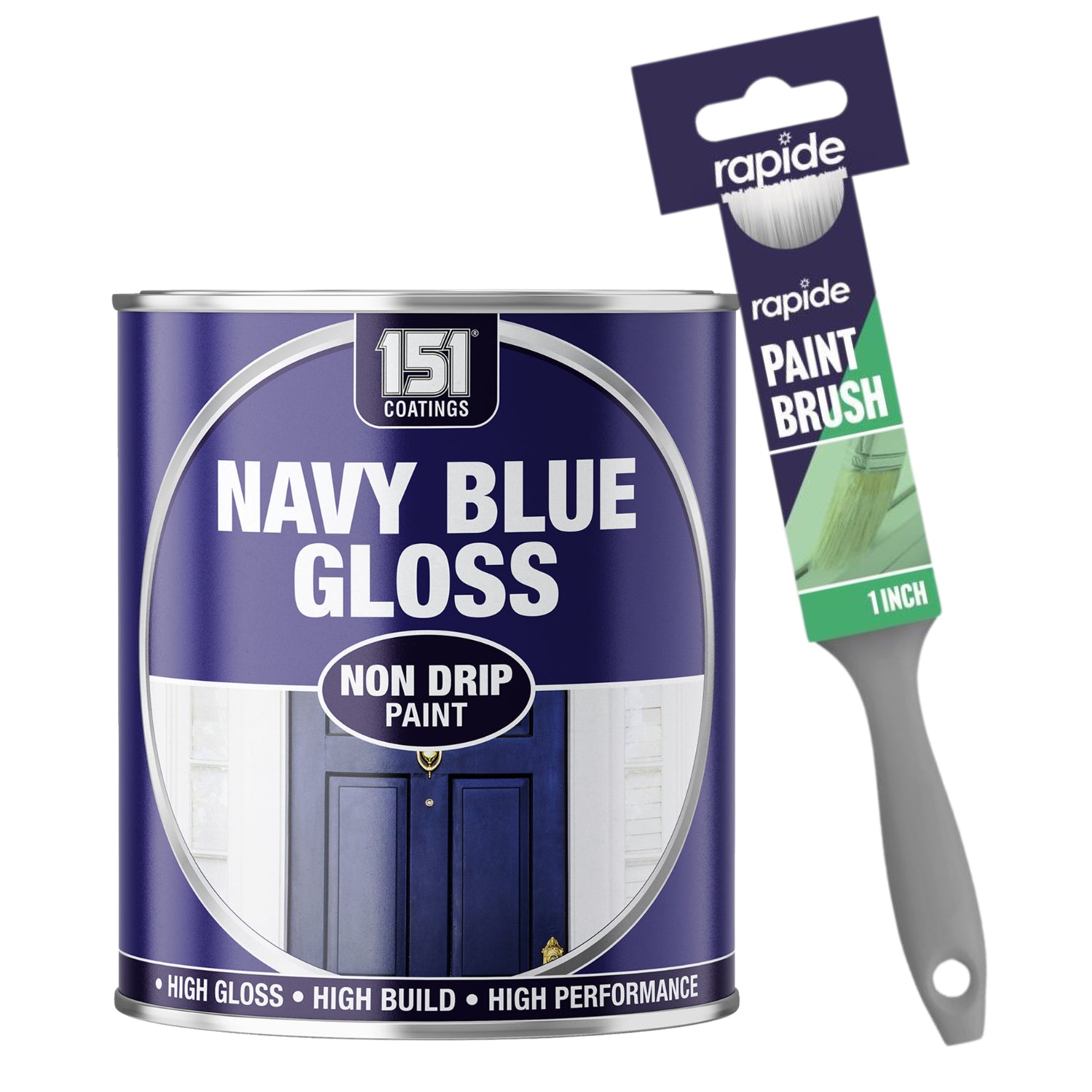 Navy Blue Gloss Non-Drip Paint 300ml With 1" Paint Brush Tin Paint