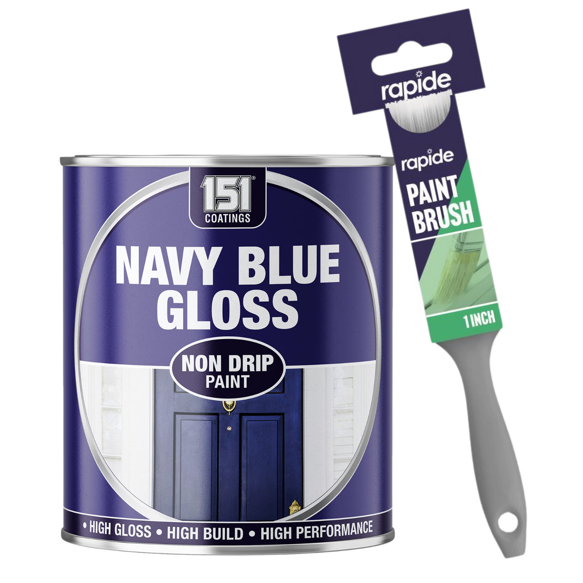 Navy Blue Gloss Non-Drip Paint 300ml With 1" Paint Brush Tin Paint