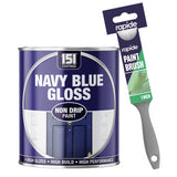 Navy Blue Gloss Non-Drip Paint 300ml With 1" Paint Brush Tin Paint