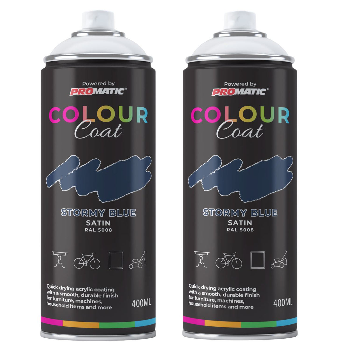 2X Stormy Blue RAL 5008 Satin Spray Paint 400ml