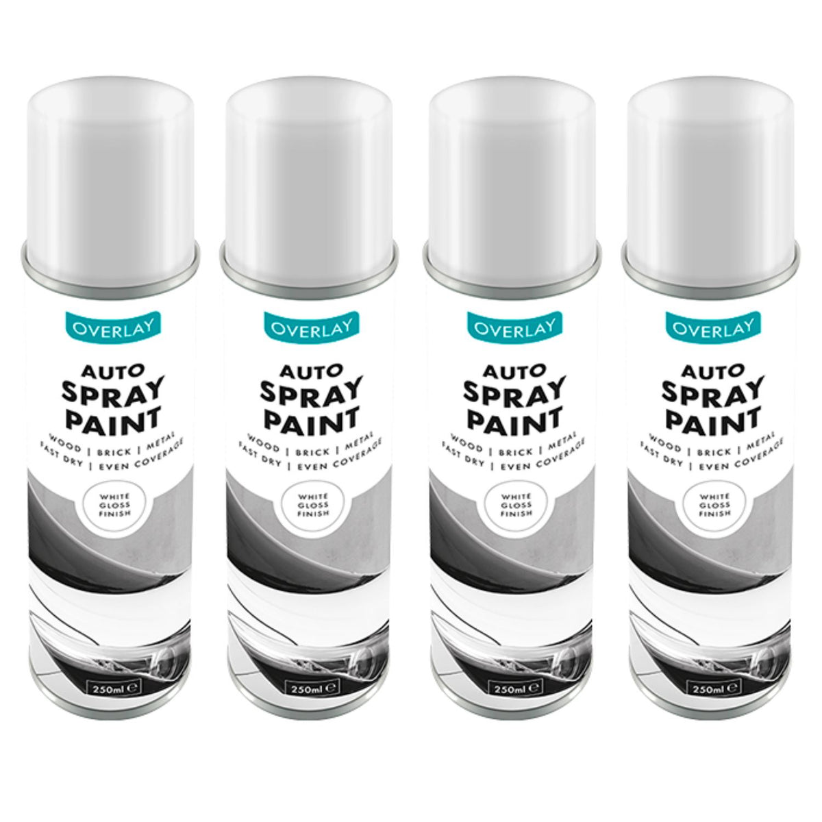 4X Overlay Gloss White Auto Professional Spray Paint 250ml