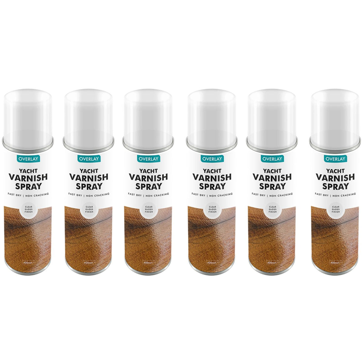 6X Overlay Clear Gloss Yacht Varnish Professional Spray Paint 400ml