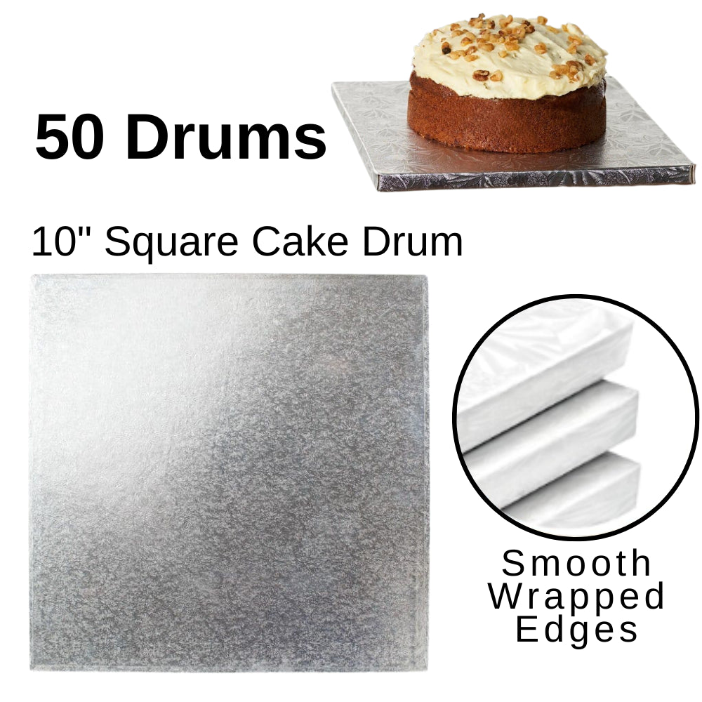 50 Boards - 10" Square Cake Drums - Silver Cake Drum