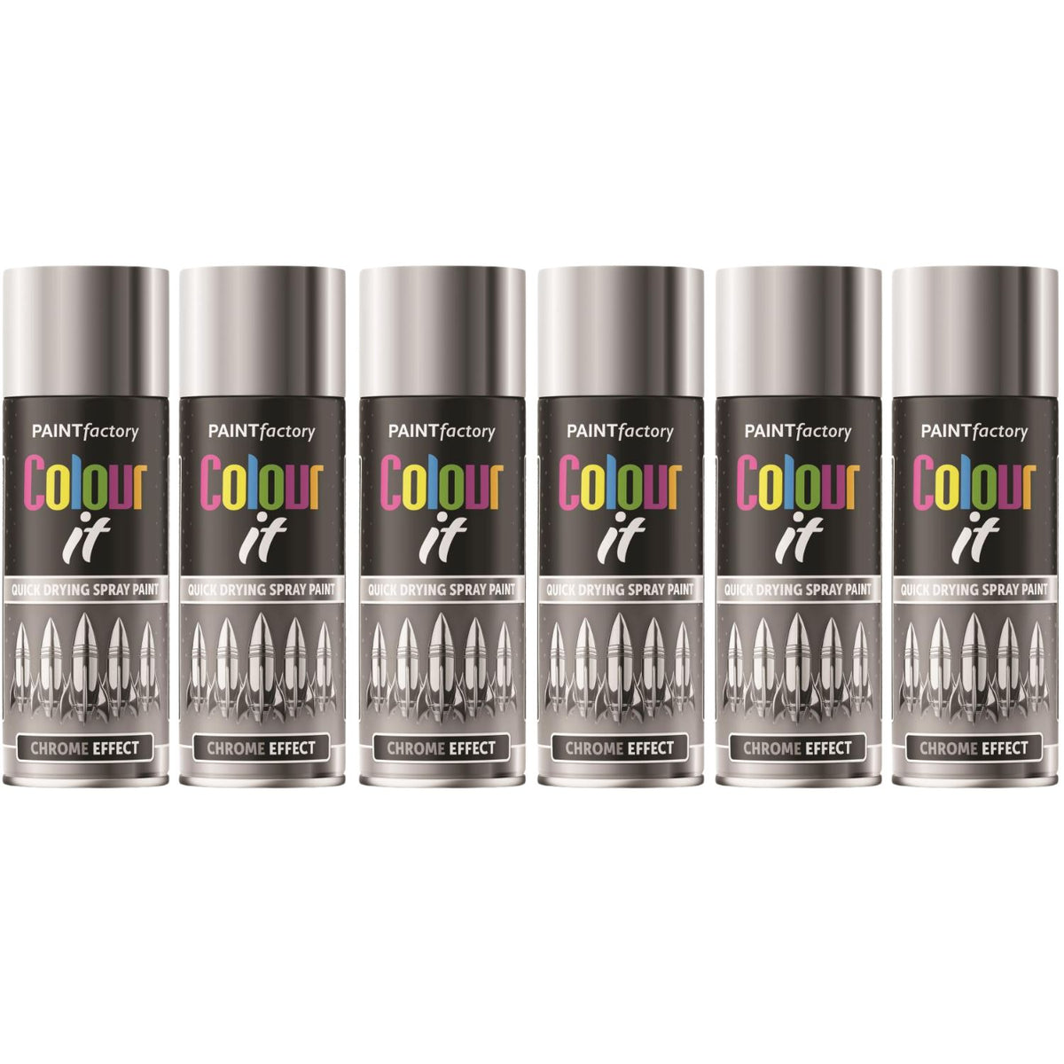 6X Paint Factory Chrome Effect Gloss Spray Paint 400ml