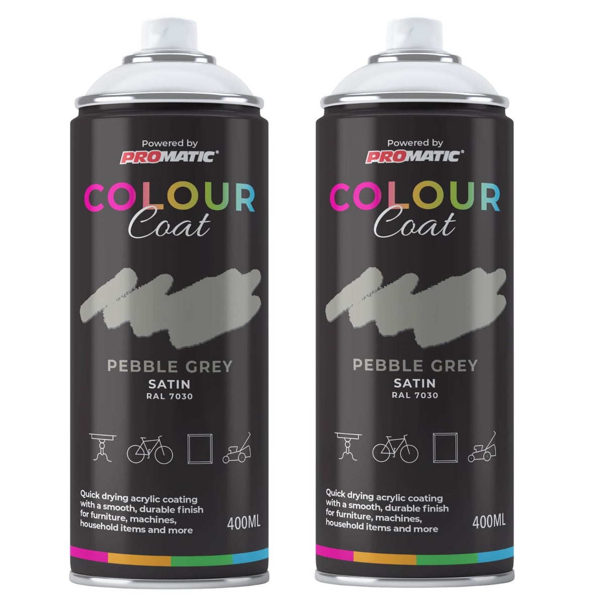 2X Pebble Grey RAL 7030 Satin Spray Paint 400ml